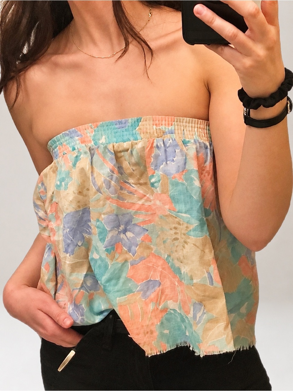 VTG Cut Off Convertible Floral Crop Baby Doll Tube Top / A-Line Flare Mini Skirt - Picture 2 of 16